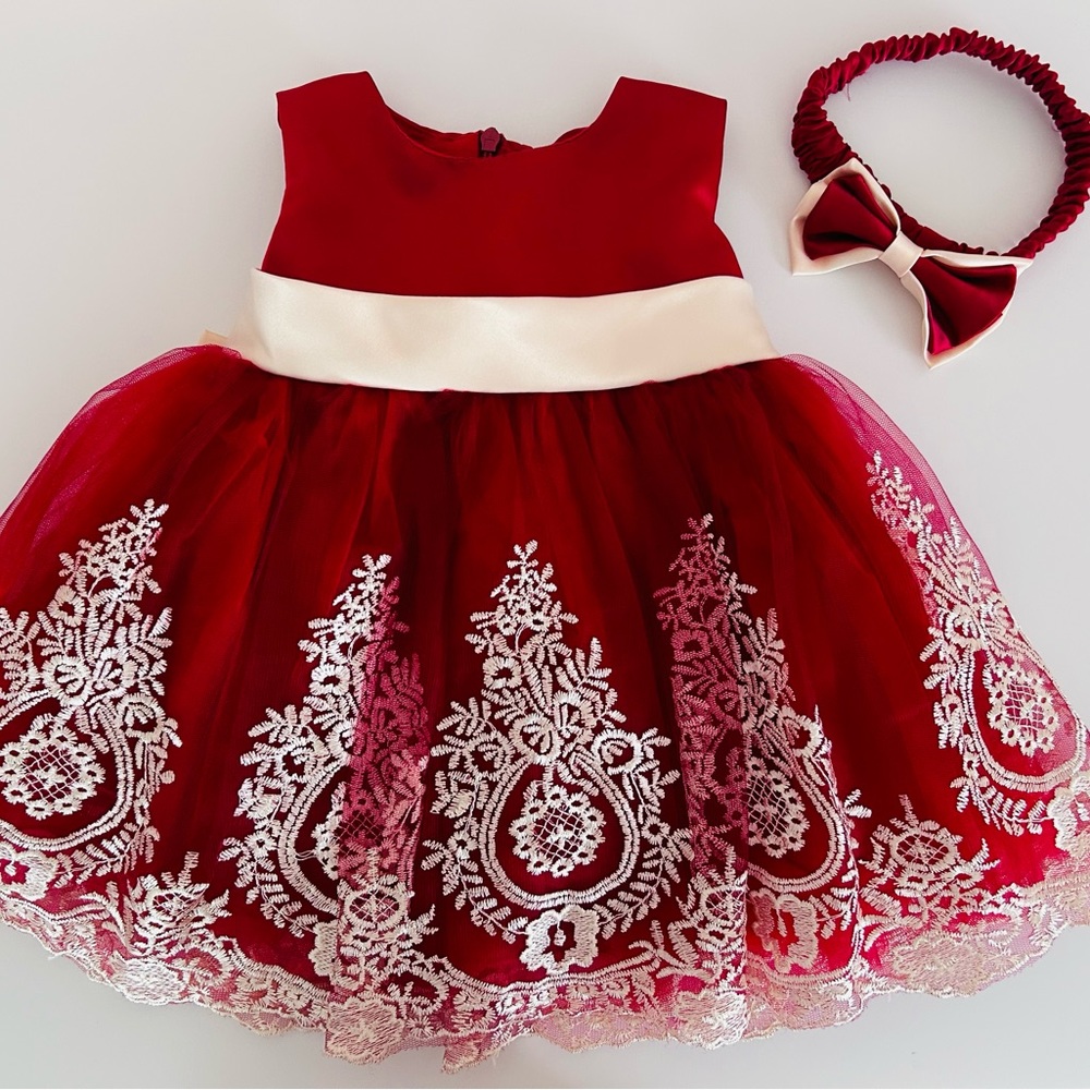 LIKE NEW 6-9 month old girls special occasion satin and tulle holiday dress